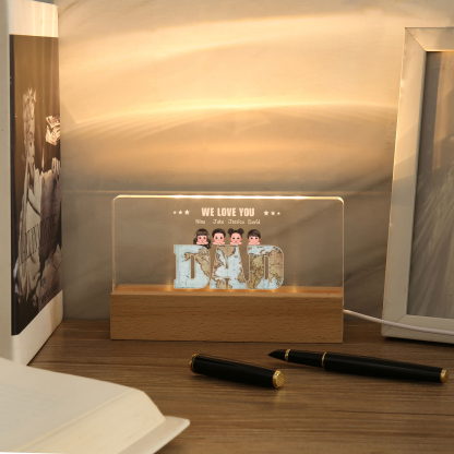 Personalised LED Acrylic Light Gift for Dad – “We Love You” Design with Children's Names & Characters | Jessemade