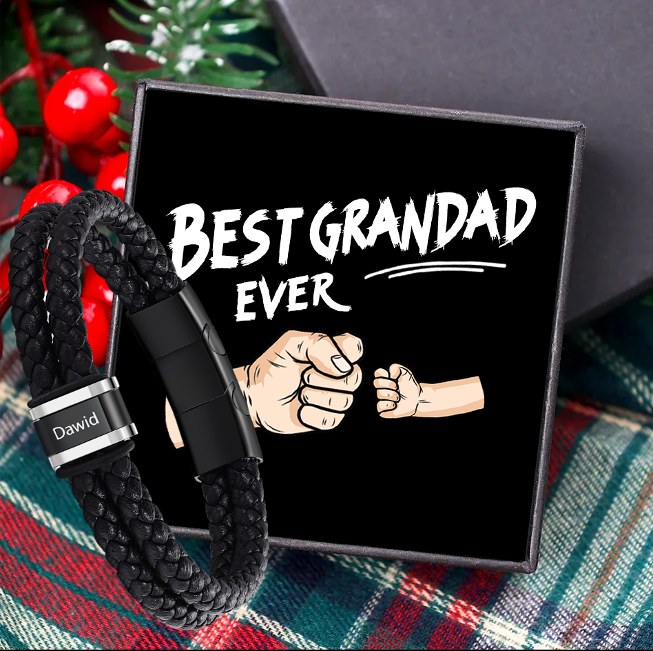 Personalised Grandpa Leather Bracelet – 1–5 Name Engraving | Jessemade