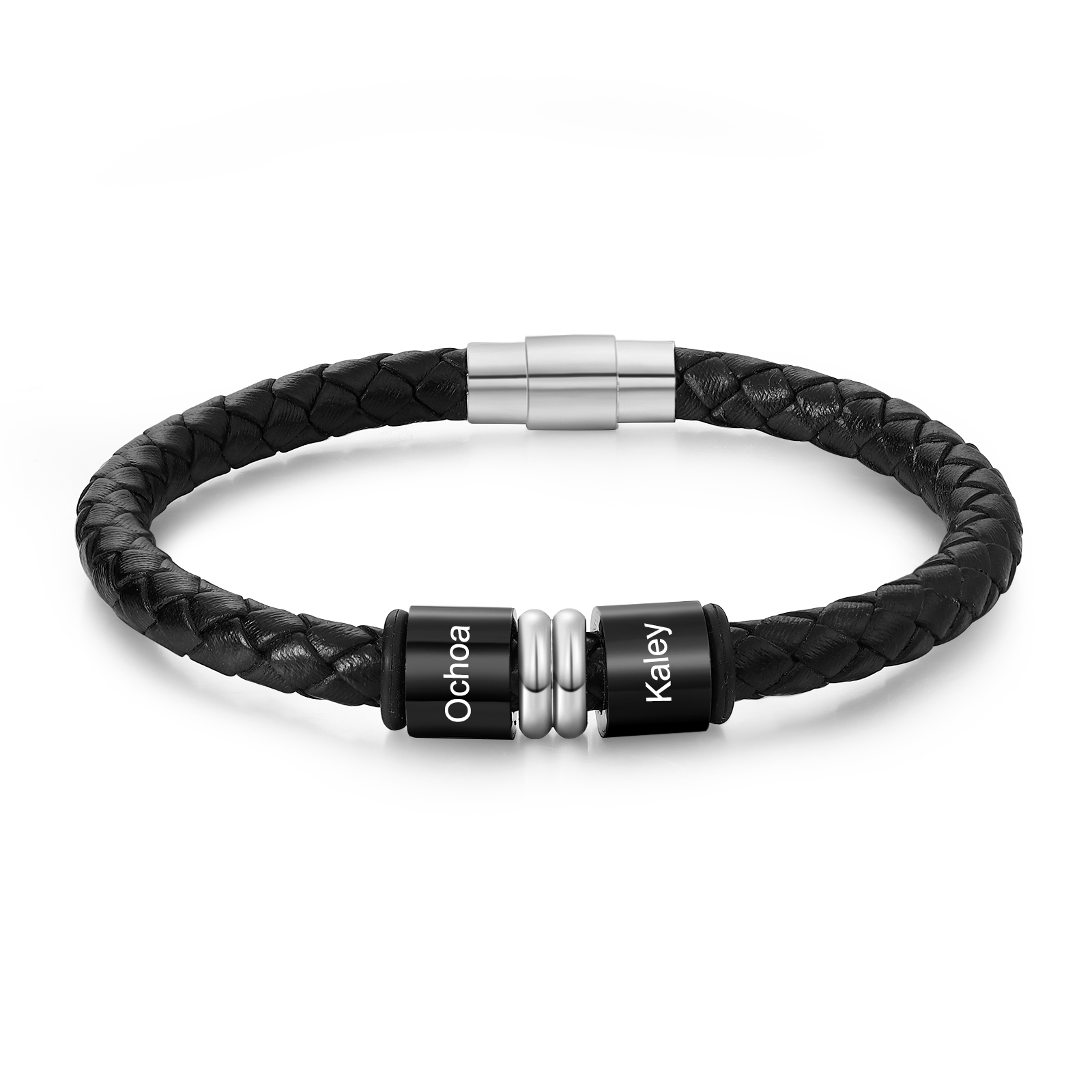 Personalised Bracelet 2-4 Names and Beads Leather Bracelet Gift for Men | Jessemade