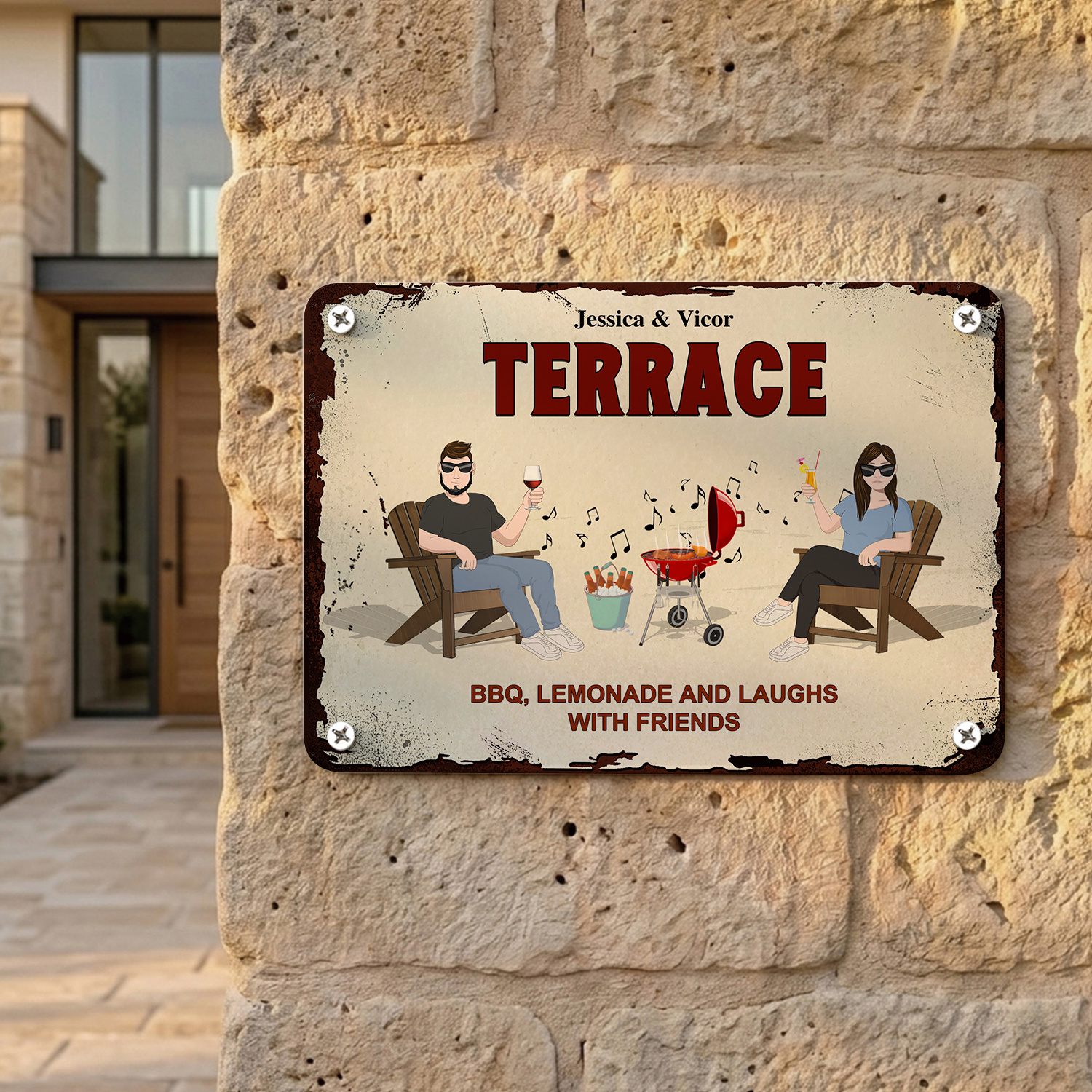 Personalised Vintage BBQ Patio Metal Sign for Couples
