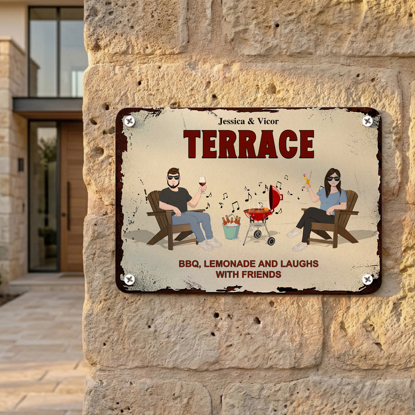 Personalised Vintage BBQ Patio Metal Sign for Couples