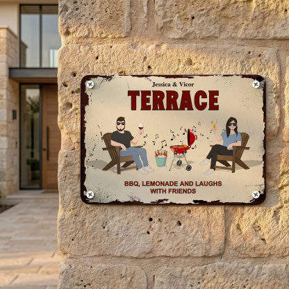 Personalised Vintage BBQ Patio Metal Sign for Couples