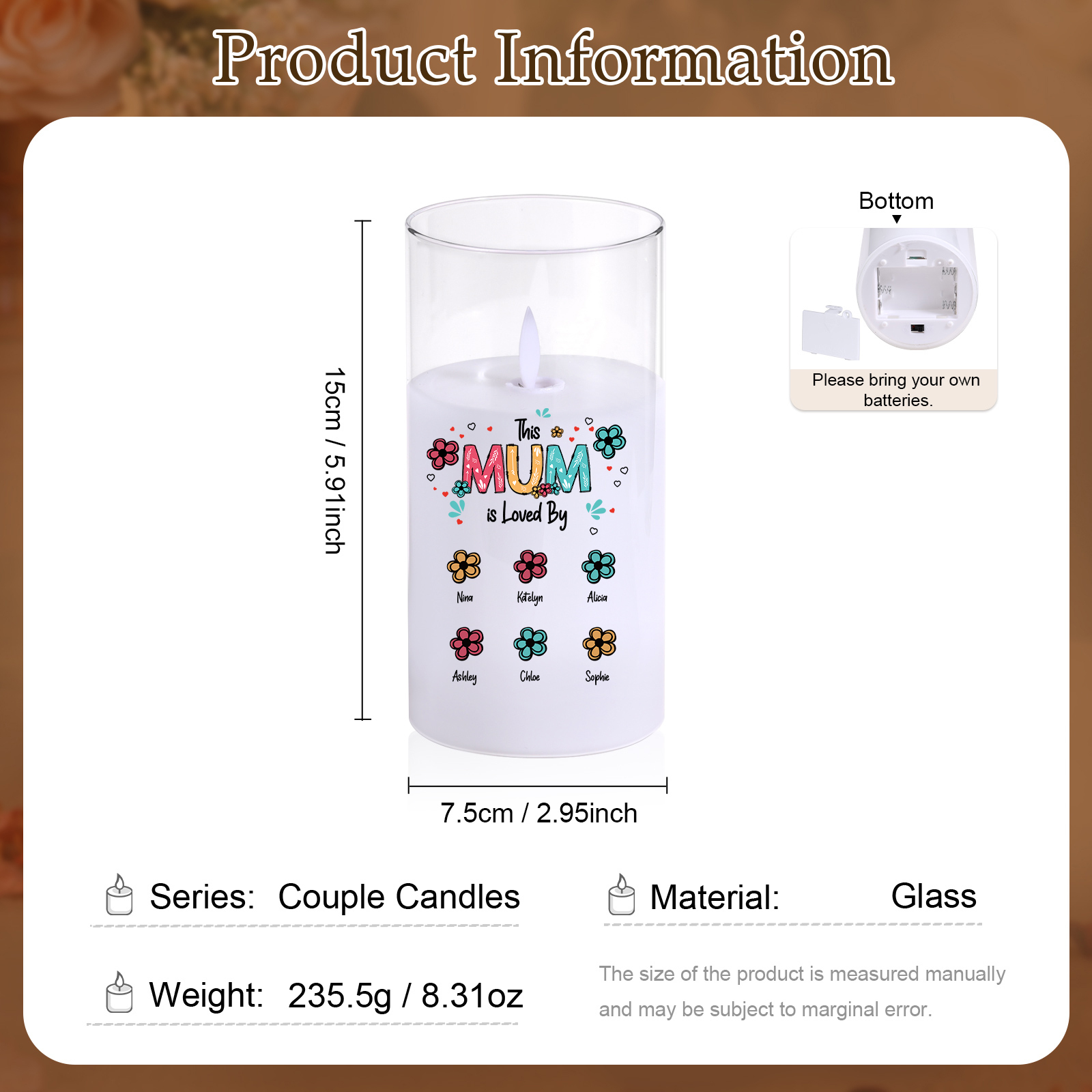 Personalised “This Mum Is Loved By” LED Glass Candle