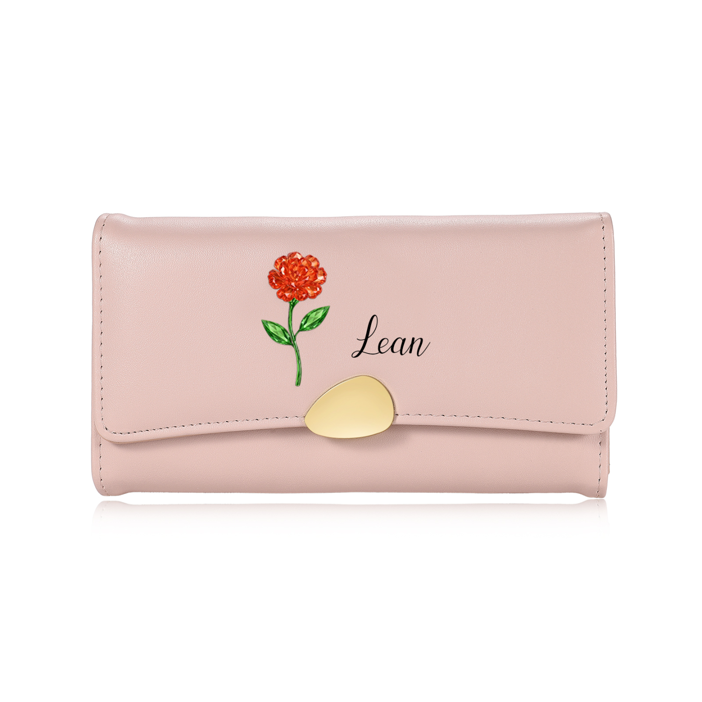 Personalised Long Women’s Leather Wallet with Birth Flower and Name