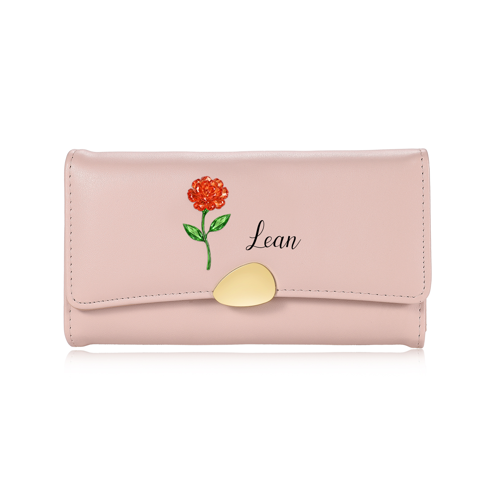 Personalised Long Women’s Leather Wallet with Birth Flower and Name