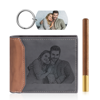 Personalised 2 Photos & 1 Text & 1 Name & 1 Letter Gift Set Custom Wallet & Keychain & Pen Gift Box Set Christmas Gift for Him-Jessemade AU