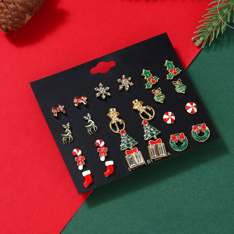 16-Pair Christmas Stud Earring Set Festive Holiday Jewelry for Women & Girls-Jessemade AU