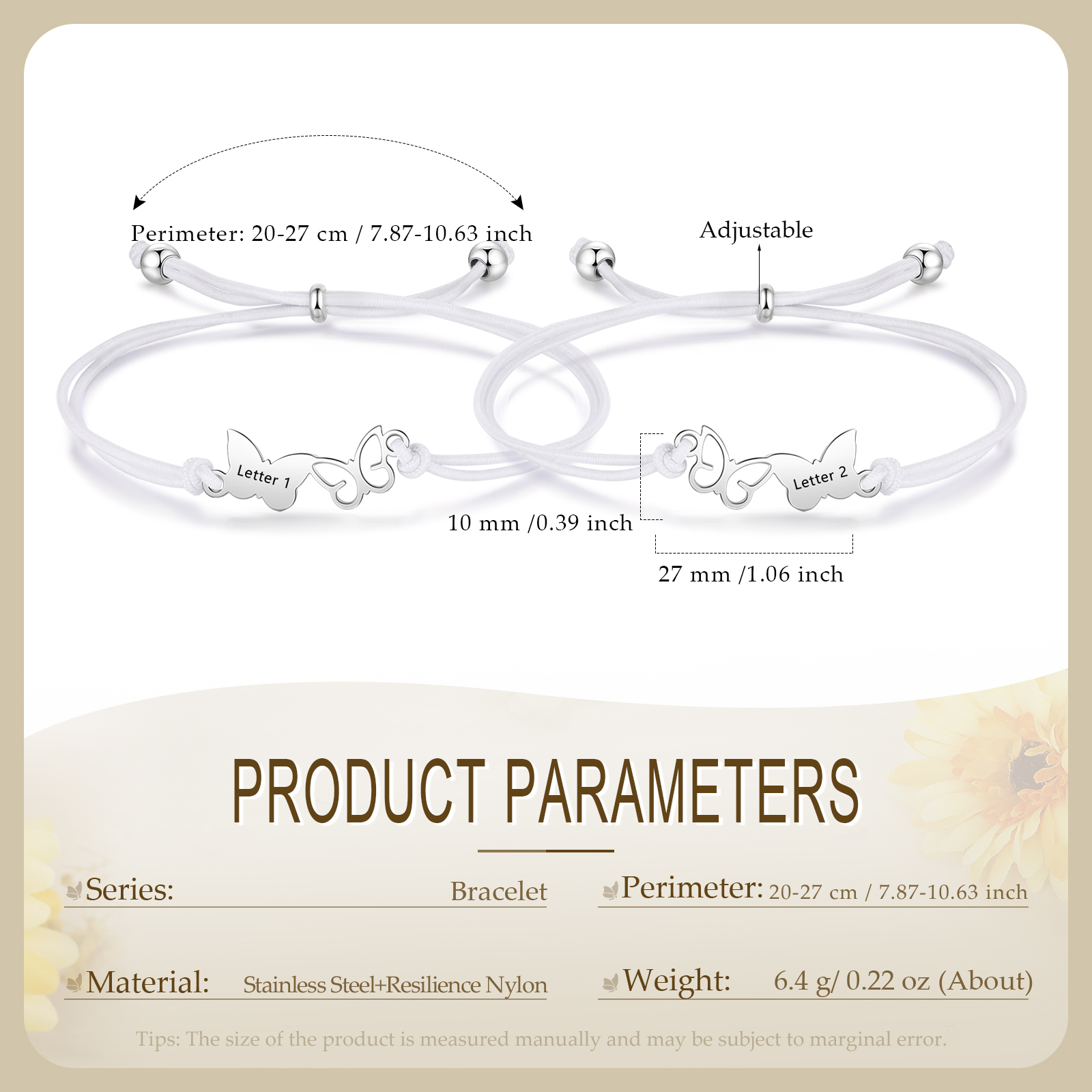 2 Pcs Bracelet Set Custom Letters Butterfly Bracelets Back To School Gift for Girls Kids-Jessemade AU