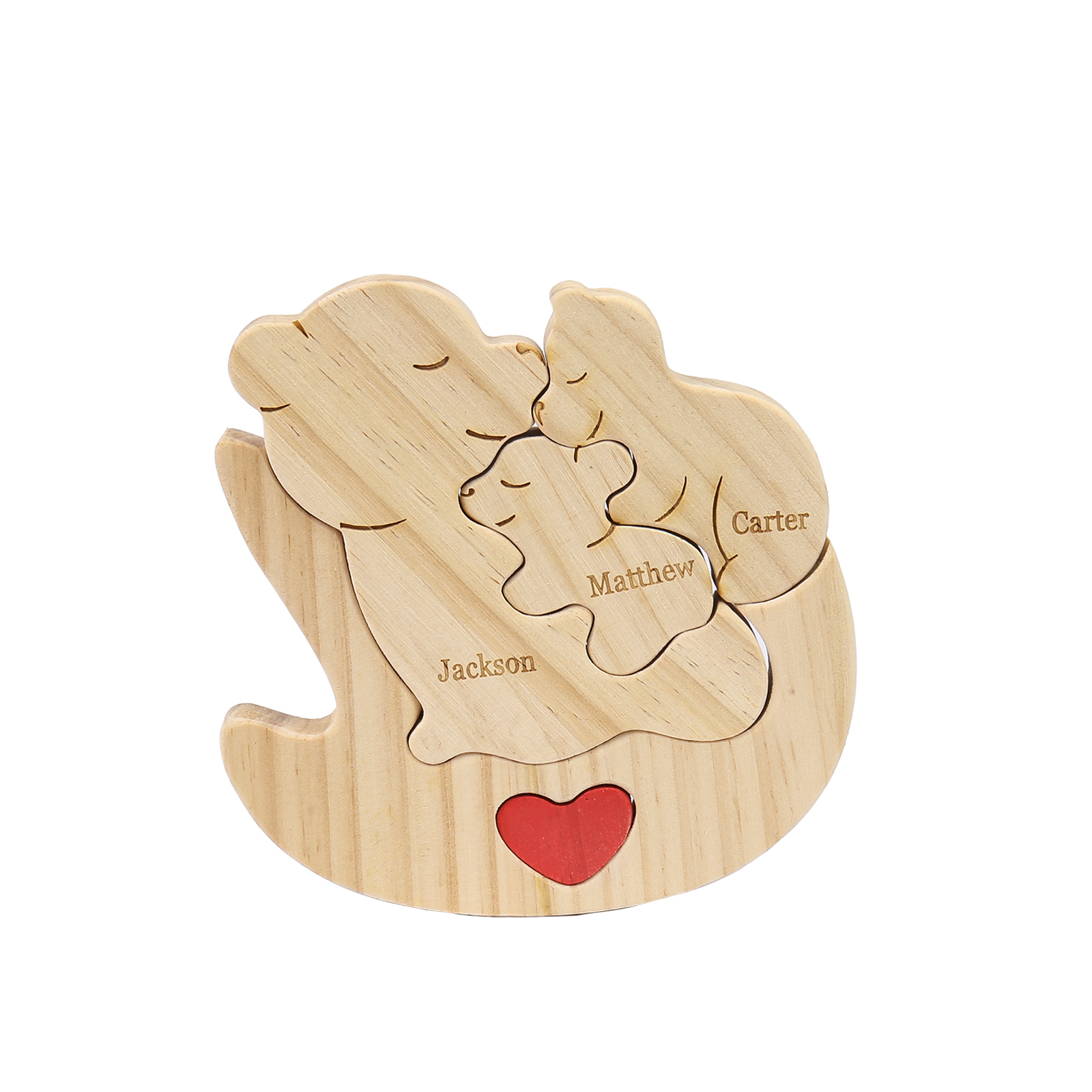 Personalised Wooden Bear Family Puzzles Custom 3 Names Animal Heart Ornaments Fathers Day Gifts-Jessemade AU