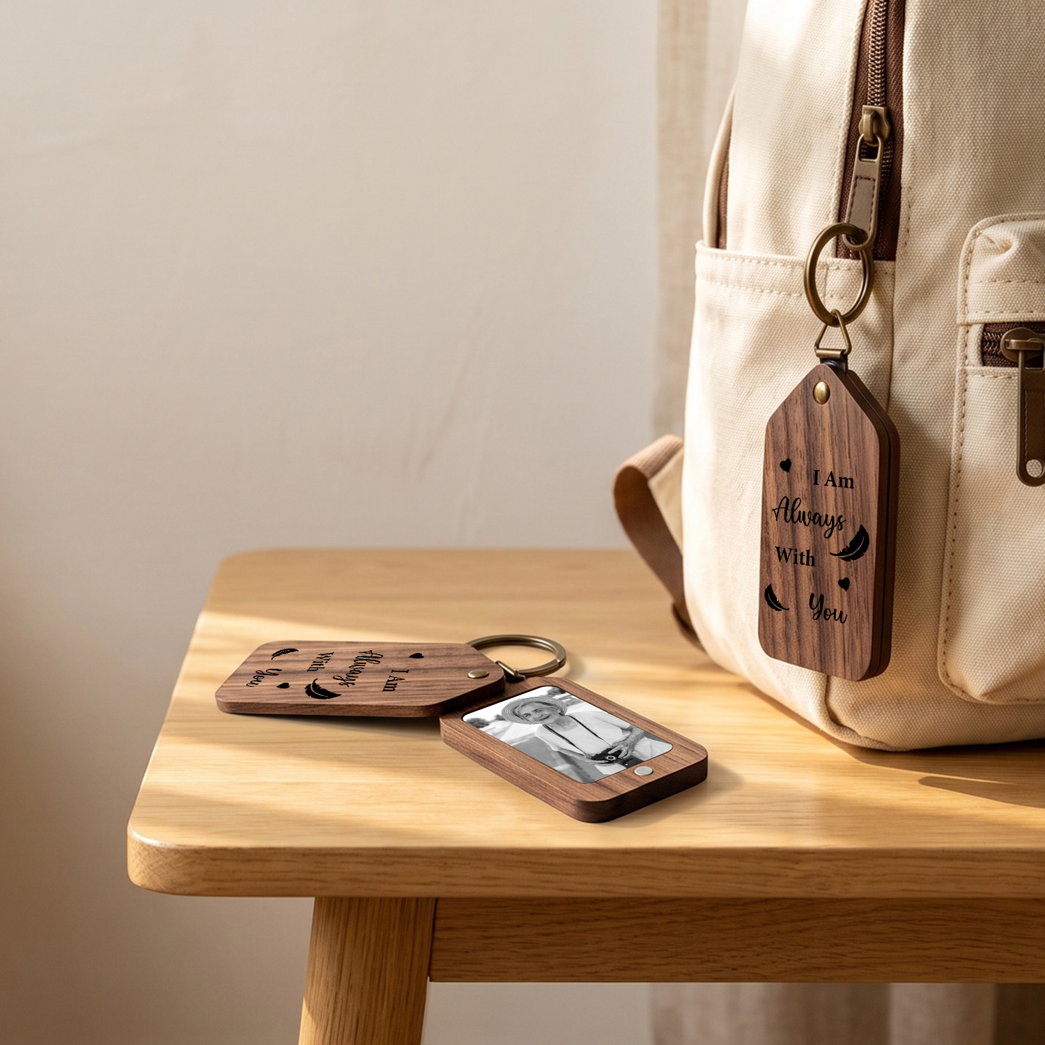 Personalised Wooden Photo Keyring Memorial Gift