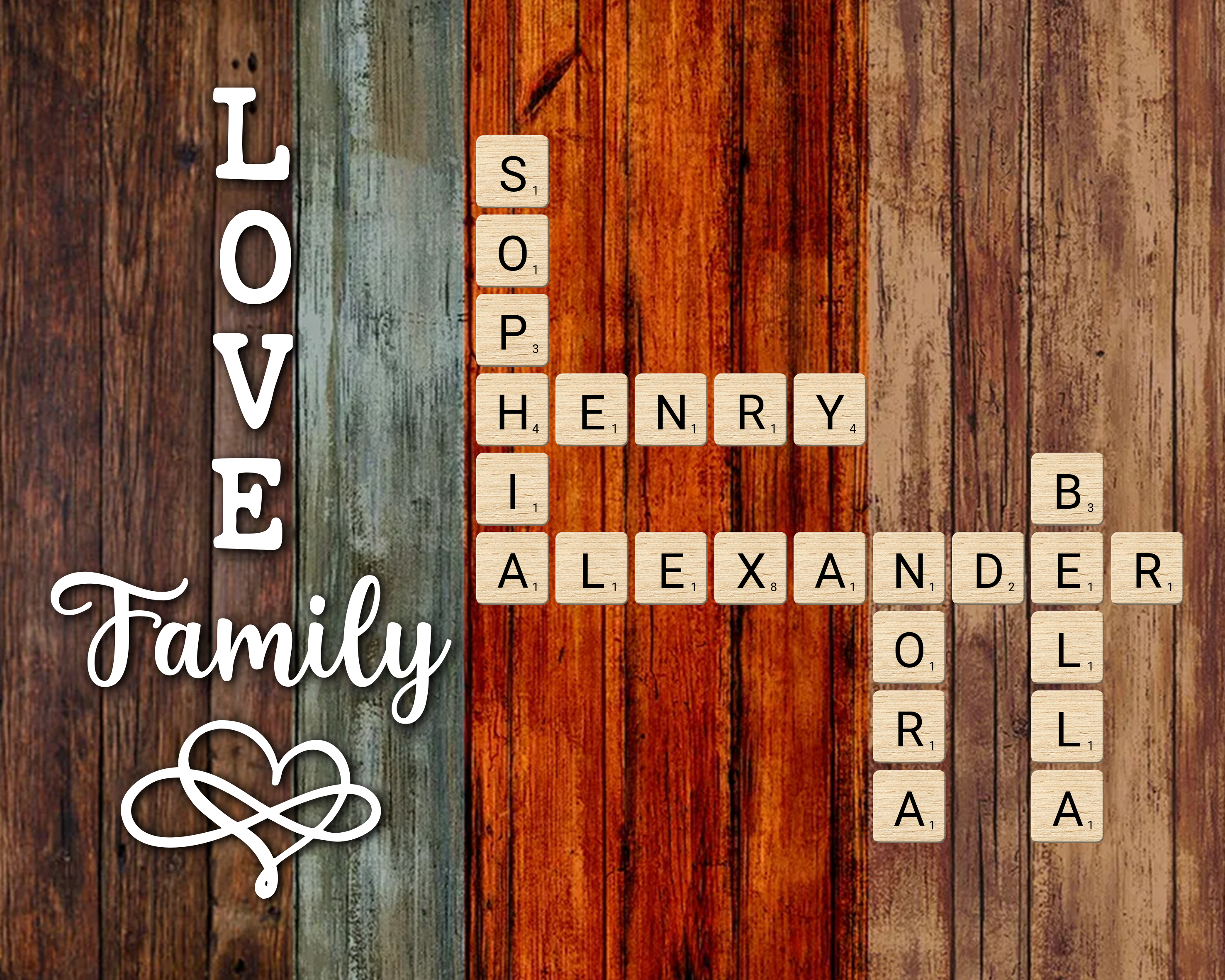 Custom Family Crossword Puzzle Wall Art Personalised Family Tree Poster Wood Letter Tiles Sign Housewarming Gifts