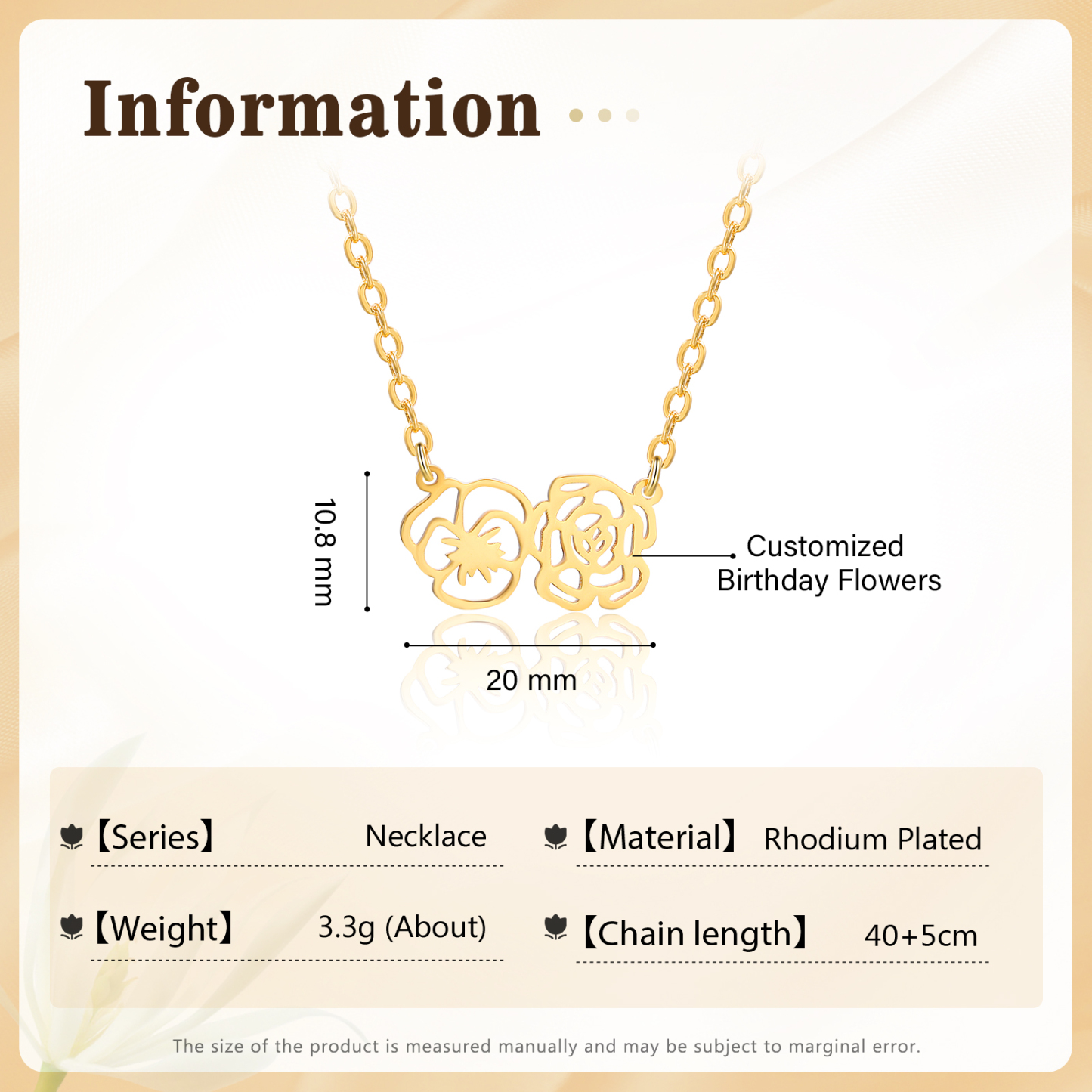 Personalised 2 Birthday Flowers Necklace Gold Custom Pendant Necklace Birthday Gift for Her-Jessemade AU