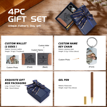 Personalised 2 Photos & 1 Text & 1 Name & 1 Letter Gift Set Custom Wallet & Keychain & Pen Gift Box Set Christmas Gift for Him-Jessemade AU