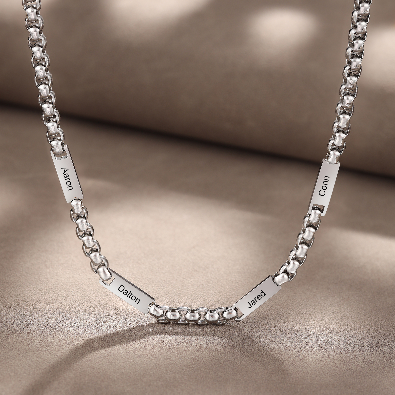 Personalized 4 Names Cuban Link Chain Necklace Stainless Steel Men Necklace