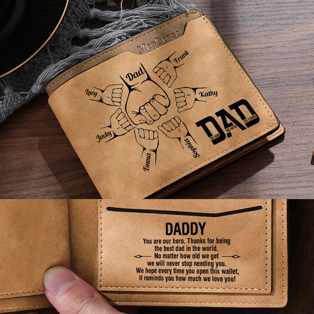 [Copy]1-6 Names Personalised Wallet with Kids’ Name and Photo – Gift for Dad/Grandpa | Jessemade