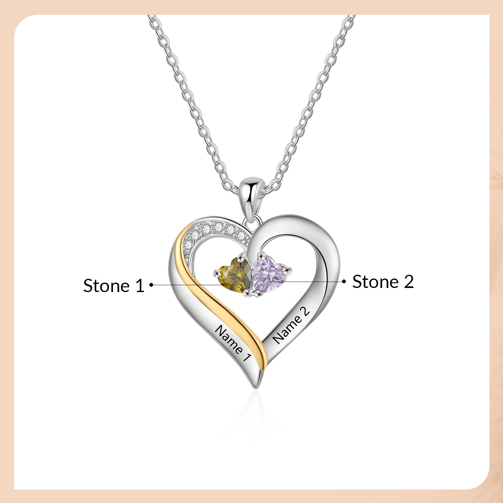 Personalised S925 Silver Heart Name Birthstone Necklace for Women