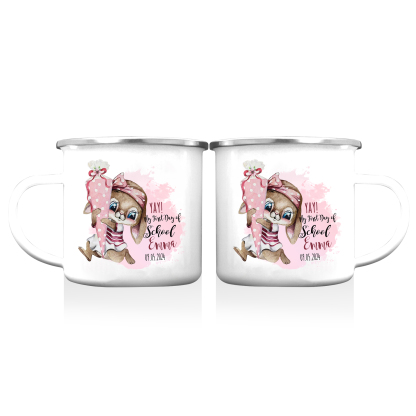 Personalised Enamel Mug Custom Name & Date Bunny Cup Back to School Gift for Daughter  - Yay, My First Day Of School-Jessemade AU