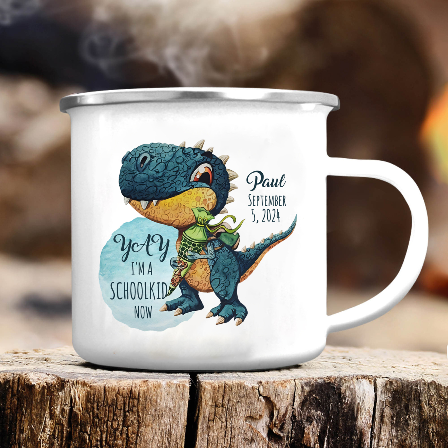 Personalised Date & Name & Dinosaur Pattern Gift Set Custom Enamel Mug & Pencil Case & Bracelets Gift Set Back-to-School Gifts for Kids