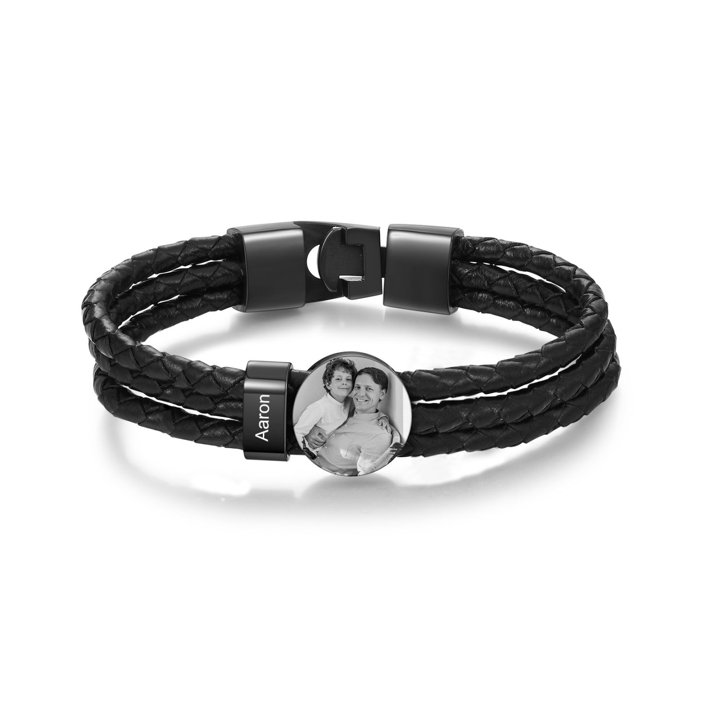 Personalised Men's Leather Bracelet Custom 1 Name & 1 Photo Braided Bracelet Father's Day Gifts for Him-Jessemade AU