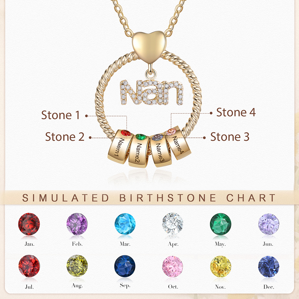 4 Names - Personalised Nan Necklace Custom Names 4 Birthstones Circle Pendant Necklace Christmas Gift for Grandma Nana-Jessemade AU