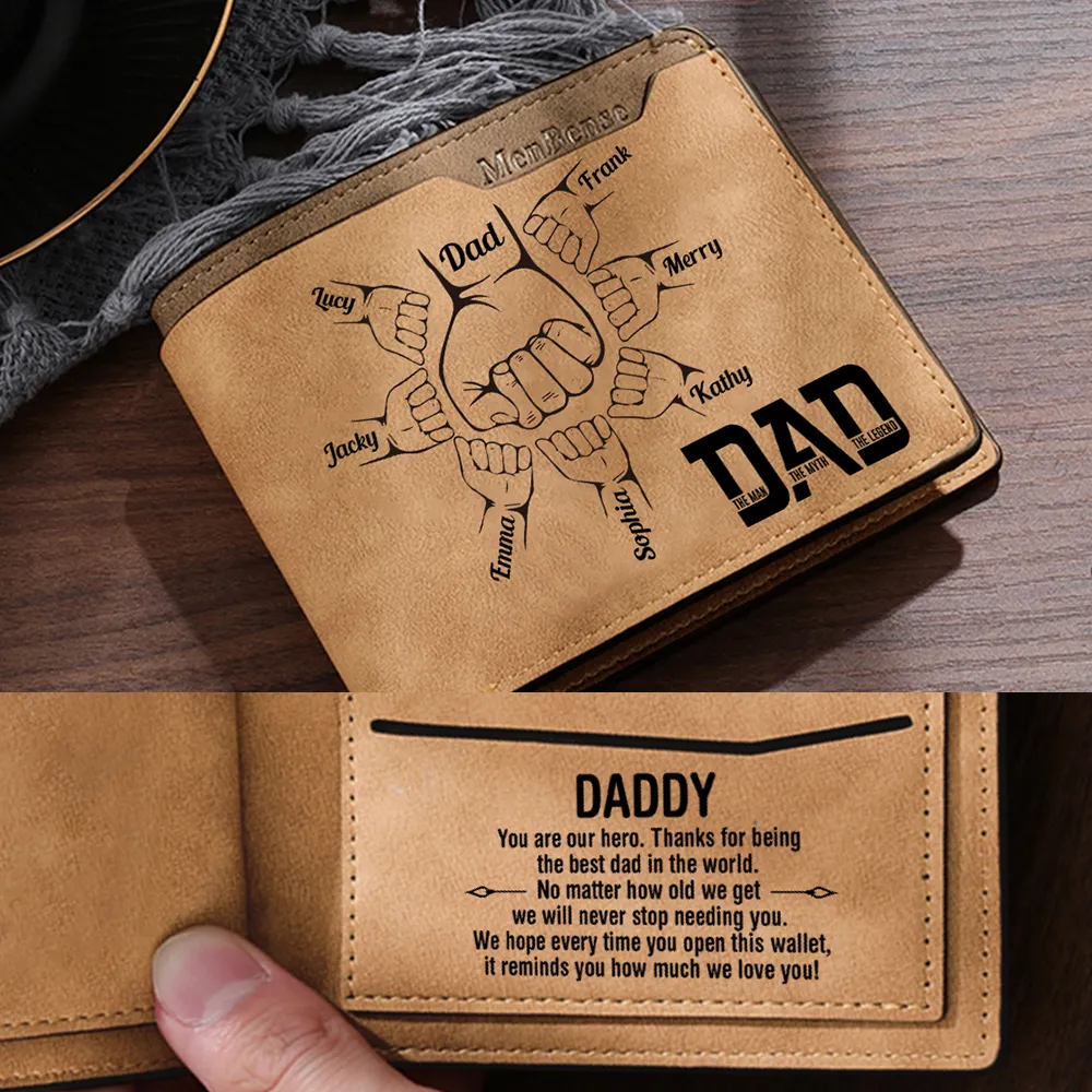 [Copy]1-6 Names Personalised Wallet with Kids’ Name and Photo – Gift for Dad/Grandpa | Jessemade