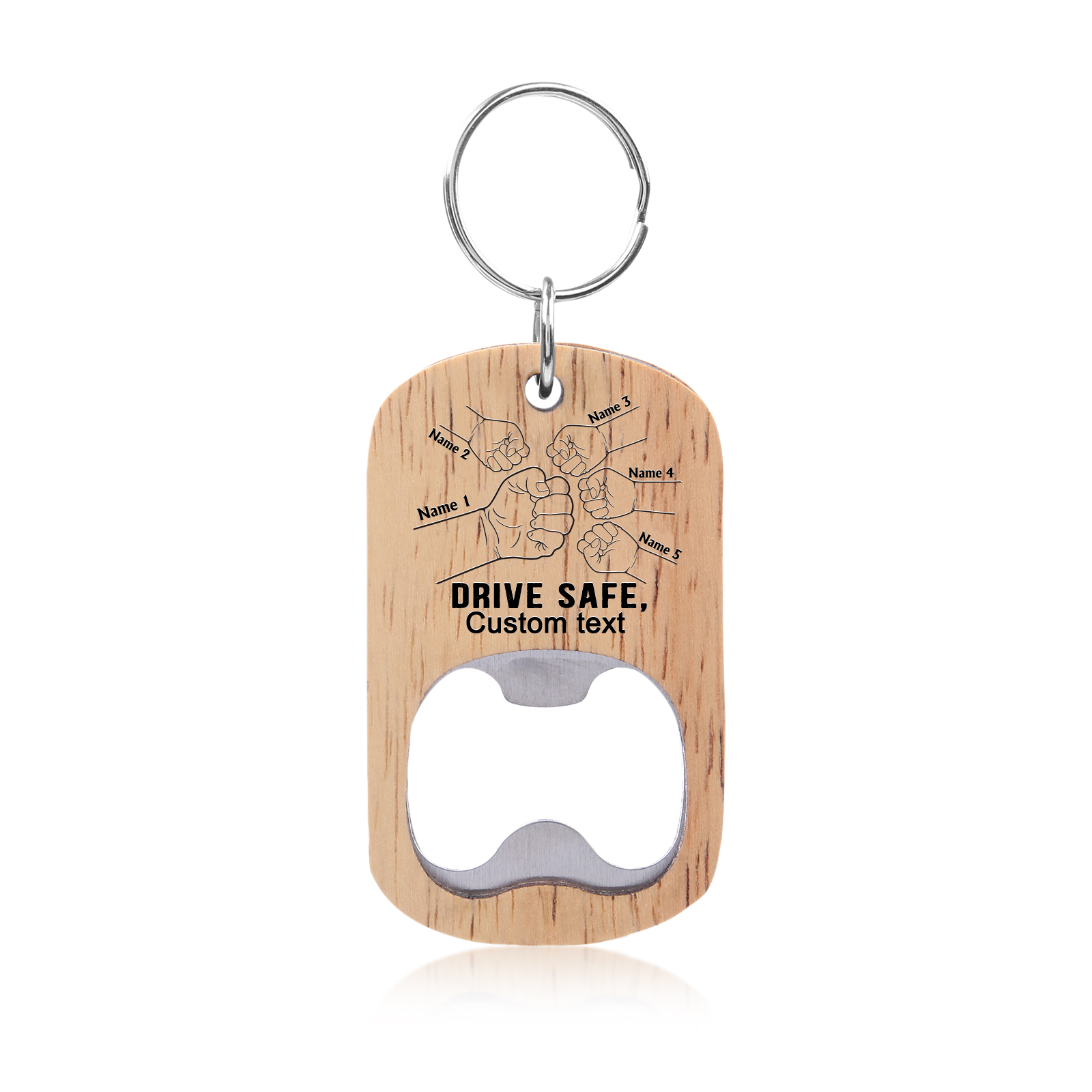 Drive Safe - Personalised 1 Text & 5 Names Bottle Opener Keychain Fist Bump Keychain Fathers Day Gifts for Dad/Grandpa-Jessemade AU