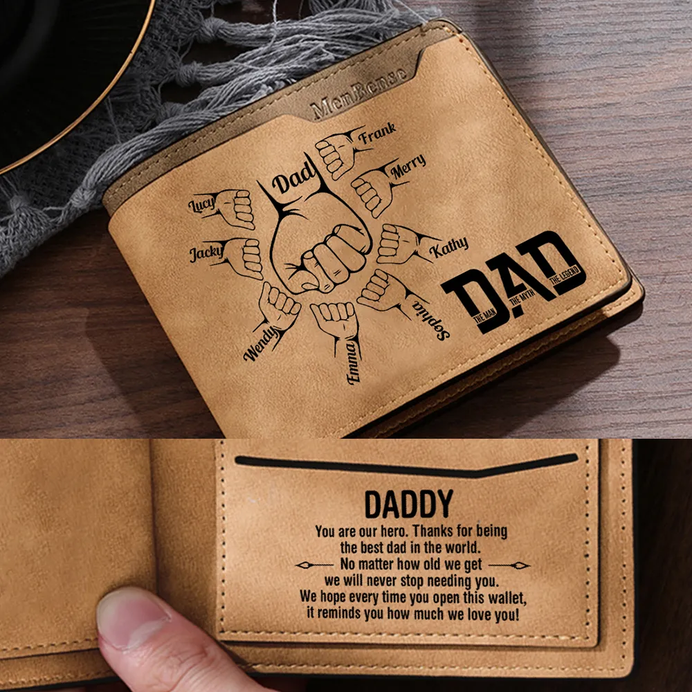 [Copy]1-6 Names Personalised Wallet with Kids’ Name and Photo – Gift for Dad/Grandpa | Jessemade