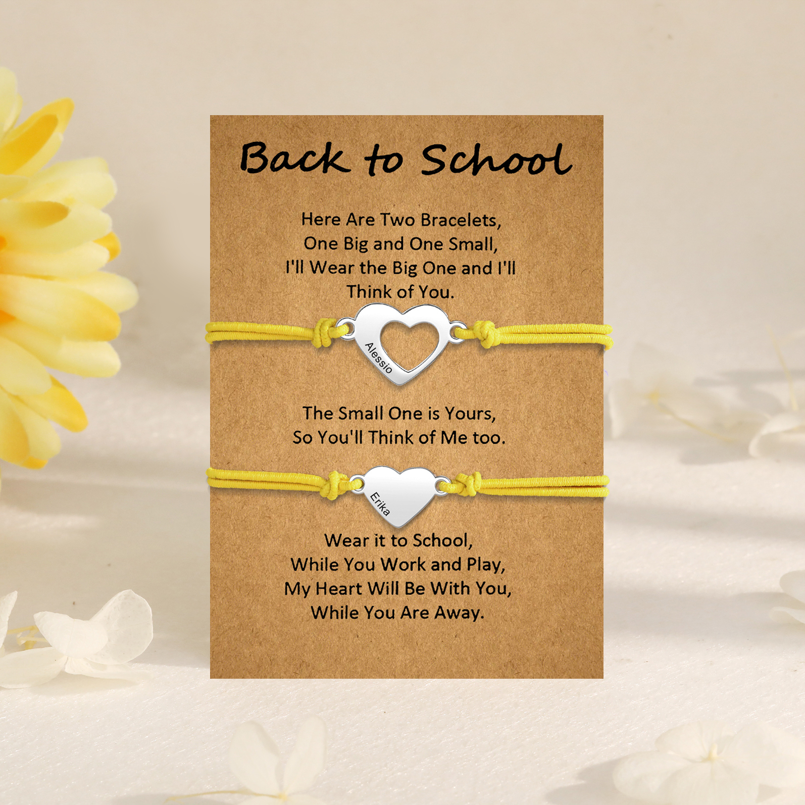 2 Pcs Heart Bracelet Set Custom 2 Names Adjustable Bracelets Back to School Gift for Daughter Granddaughter-Jessemade AU