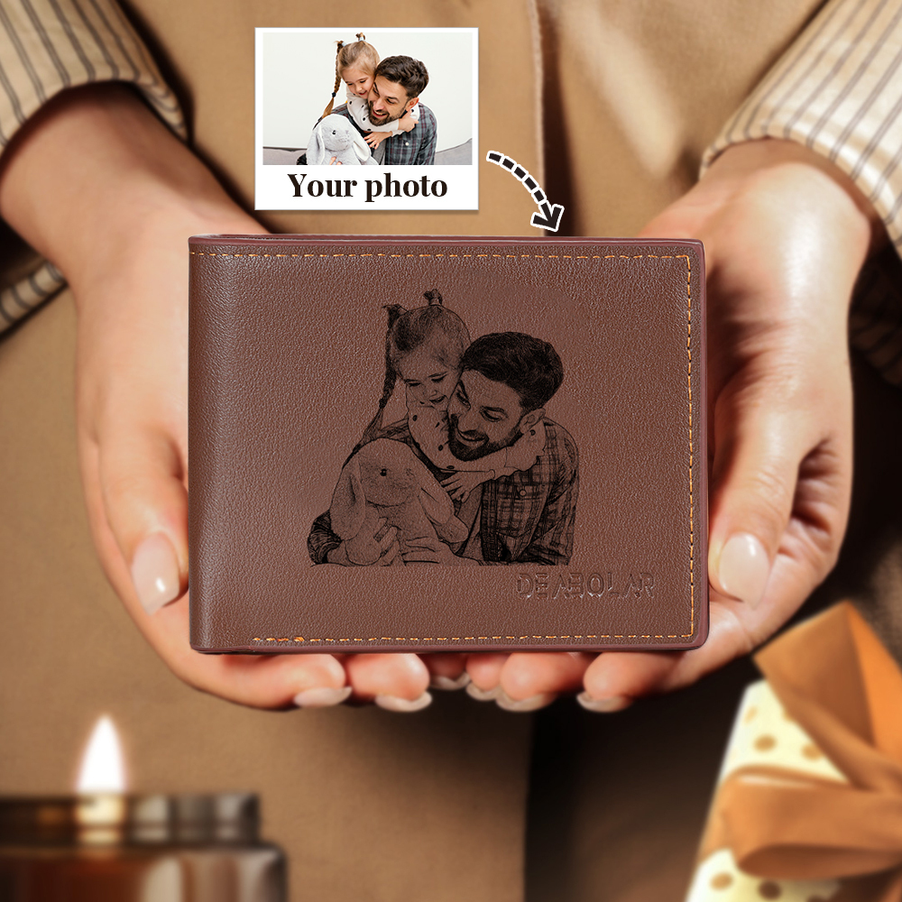 Personalised Mens Wallet Custom Photo & Name & Letter Billfold Wallet Gift for Grandpa