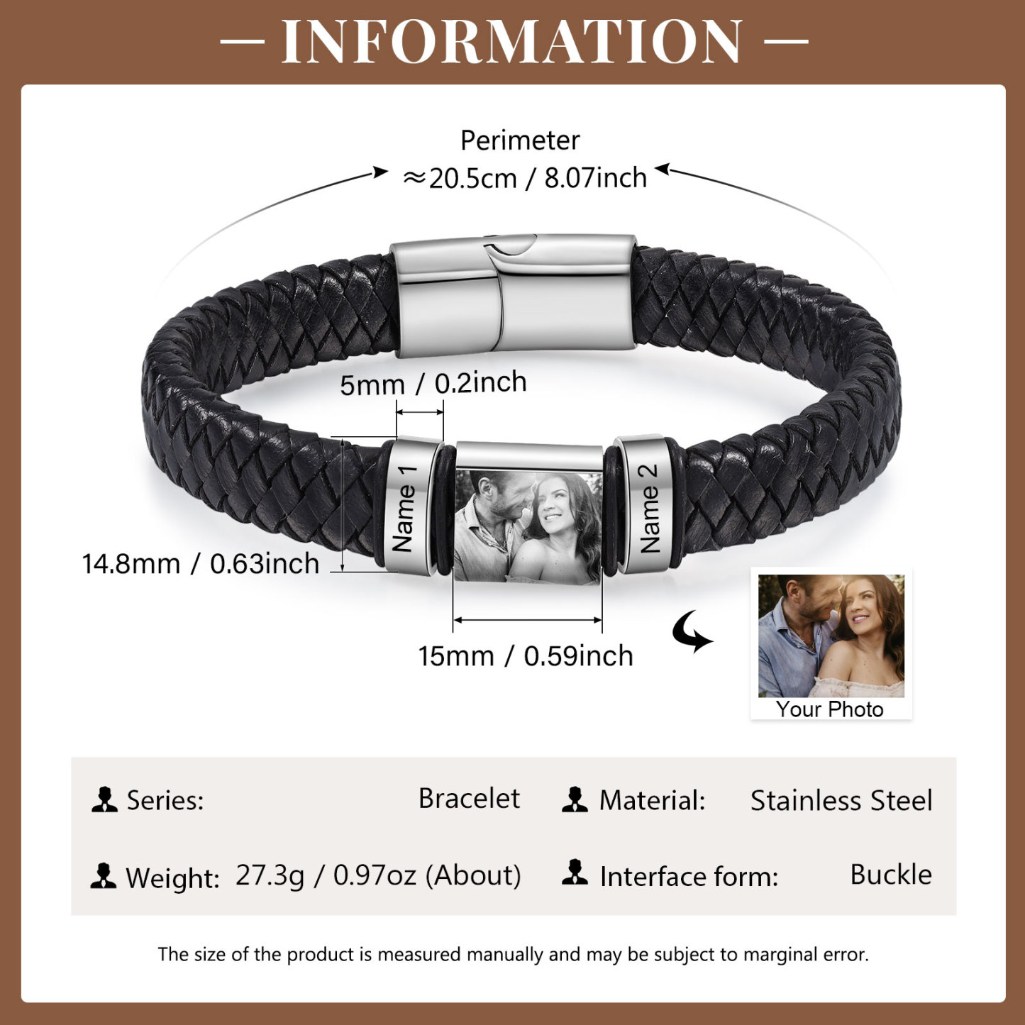 2 Names-Vintage Men's Bracelet Engraved Beads Leather Bracelet Gift for Father's Day