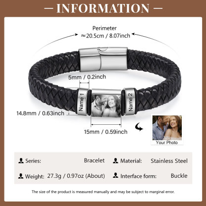 2 Names-Vintage Men's Bracelet Engraved Beads Leather Bracelet Gift for Father's Day