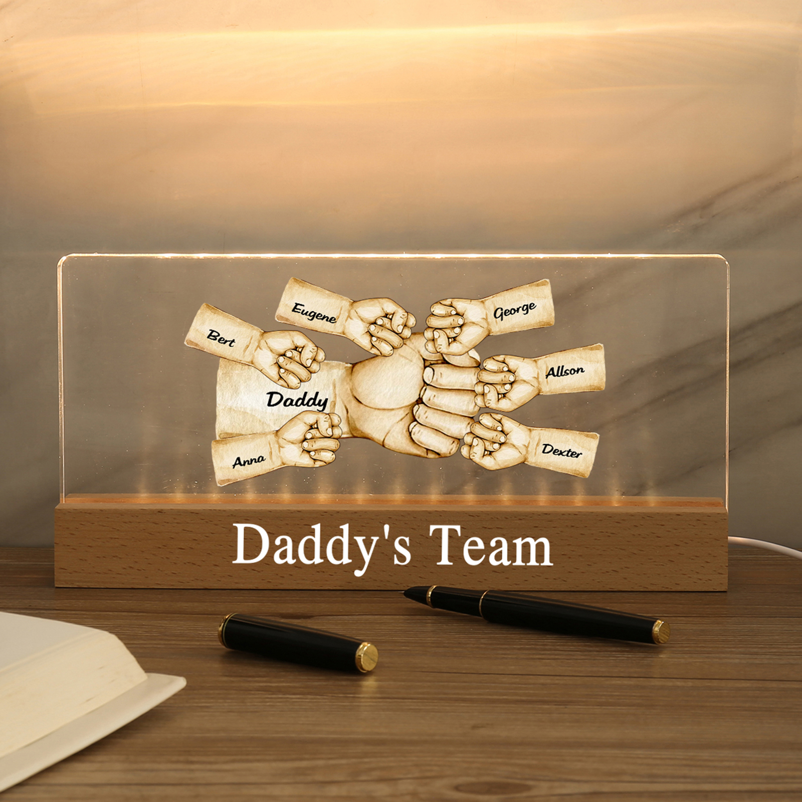 7 Names -  Personalised Name & Text Acrylic Night Light Custom Fist Bump LED Lamp Fathers Day Gifts-Jessemade AU