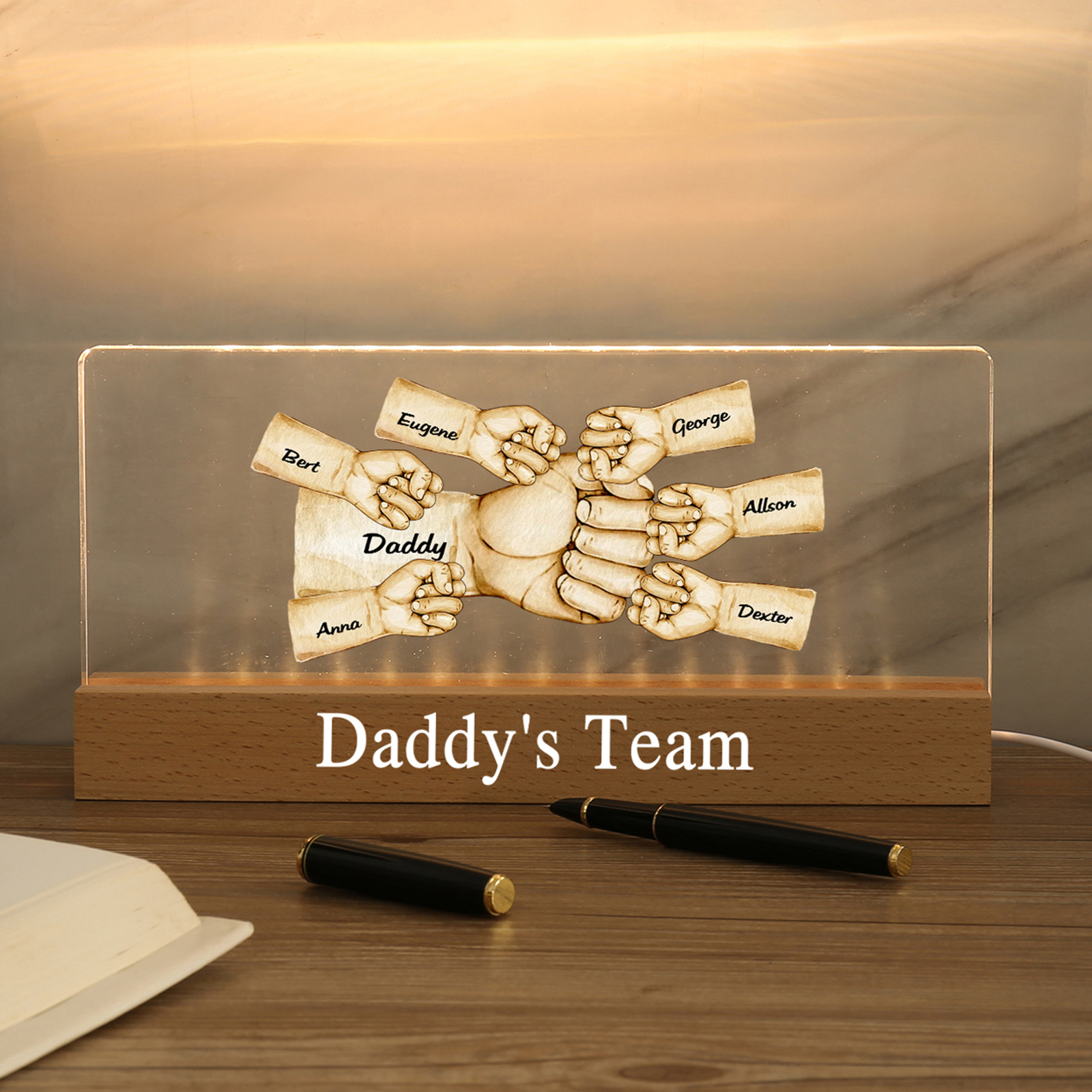 7 Names -  Personalised Name & Text Acrylic Night Light Custom Fist Bump LED Lamp Fathers Day Gifts-Jessemade AU