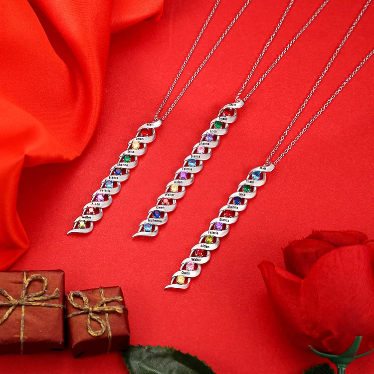 Personalised Birthstone Necklace Bracelet Set Cascading Pendant Heart Bangle Custom with 8 Birthstones 8 Names Christmas Gift-Jessemade AU