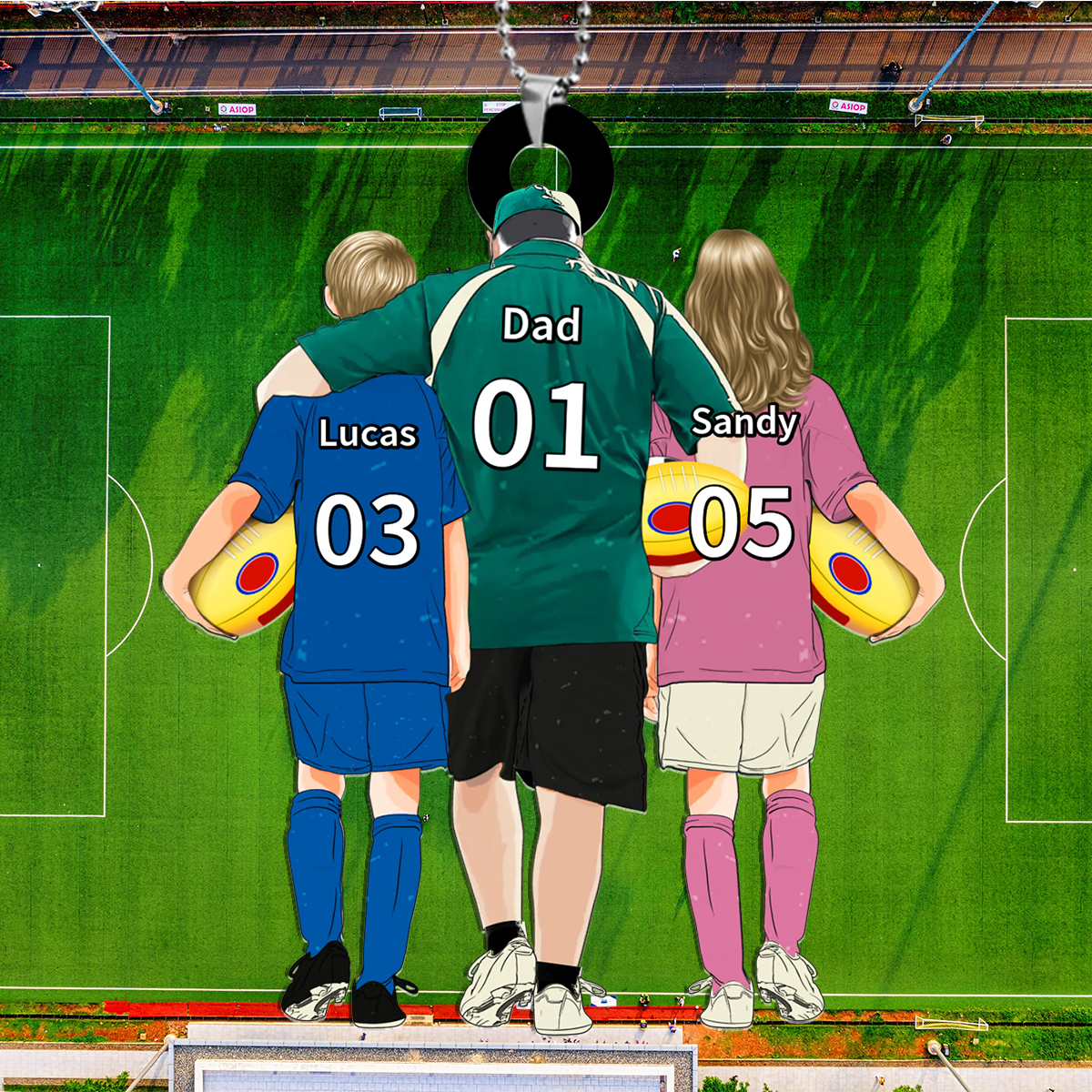 Personalised Aussie Rules Footy Keyring, Custom 3 Names and Numbers Father’s Day Gift for Dad/Footy Fan | Jessemade