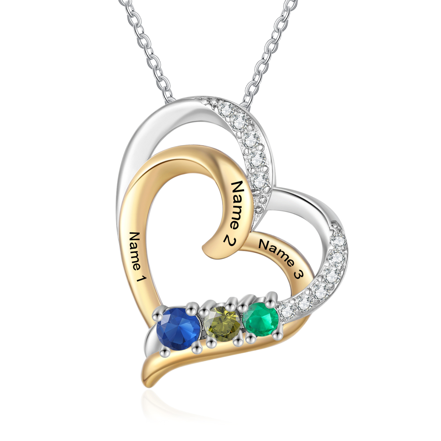 Personalised Double Heart Birthstone Necklace