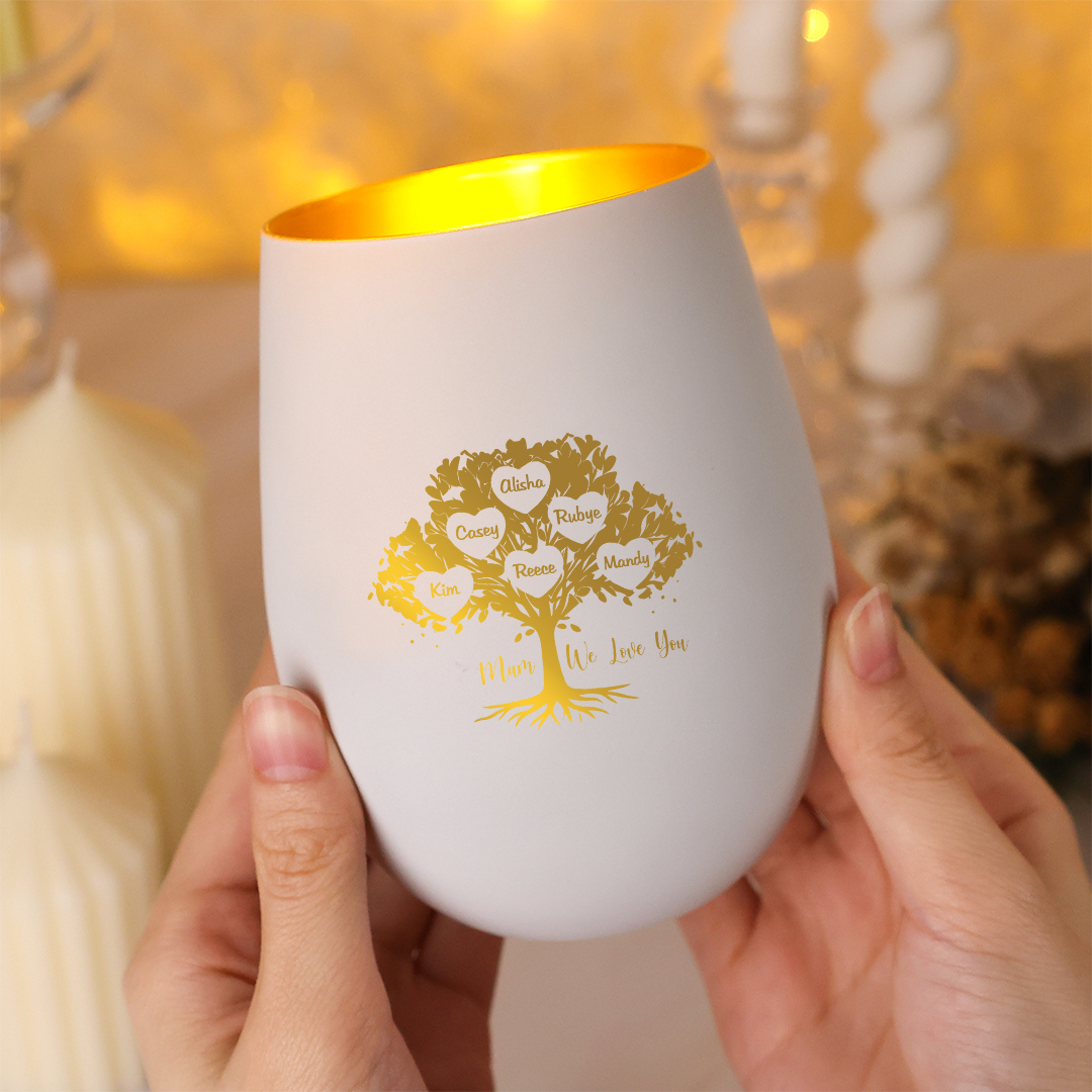 Personalized Glass Candle Holder with Family Tree, personalised 1–10 names