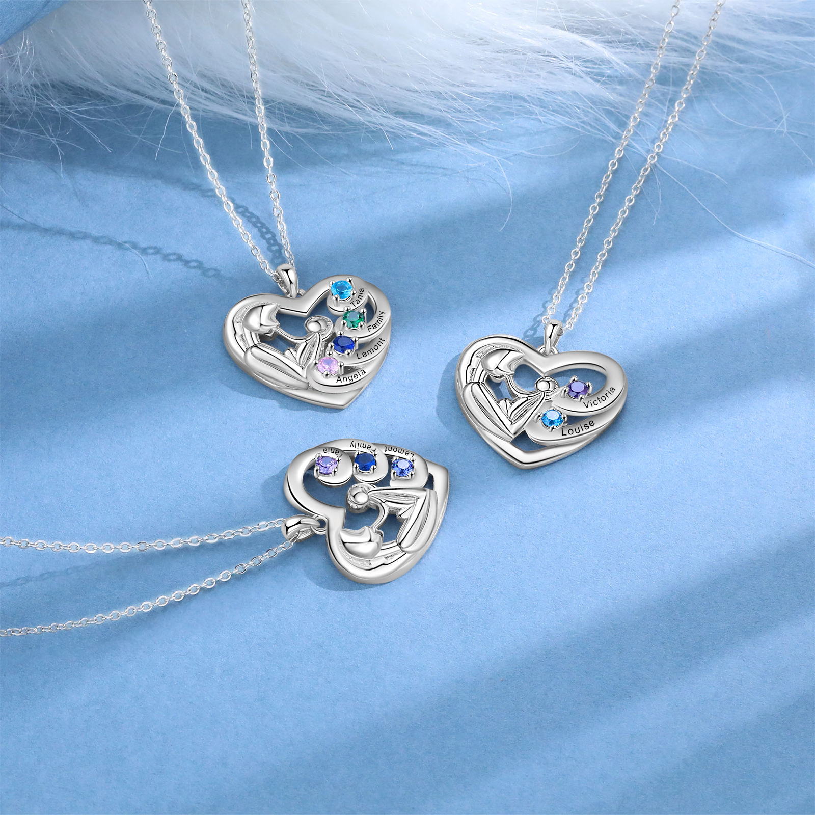 Personalised Mother and Child Heart Necklace Custom 2 Birthstones & Names Pendant Ideal Christmas Gift-Jessemade AU