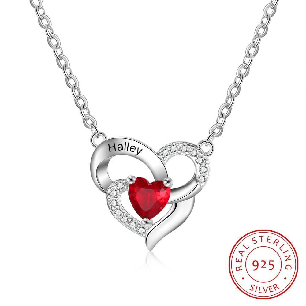 Heart Birthstone Necklace Custom Engraving 1 Name Birthday Gifts for Women-Jessemade AU