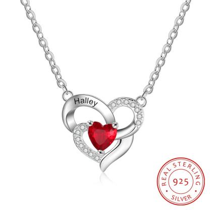 Heart Birthstone Necklace Custom Engraving 1 Name Birthday Gifts for Women-Jessemade AU