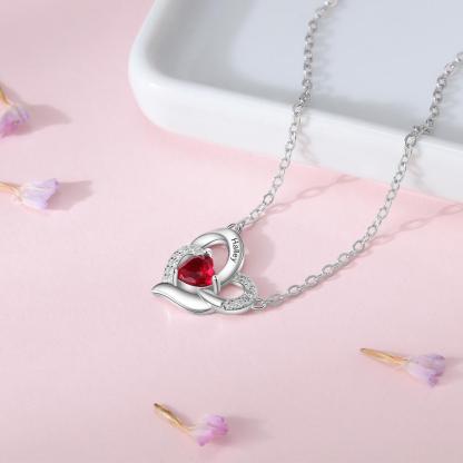 Heart Birthstone Necklace Custom Engraving 1 Name Birthday Gifts for Women-Jessemade AU