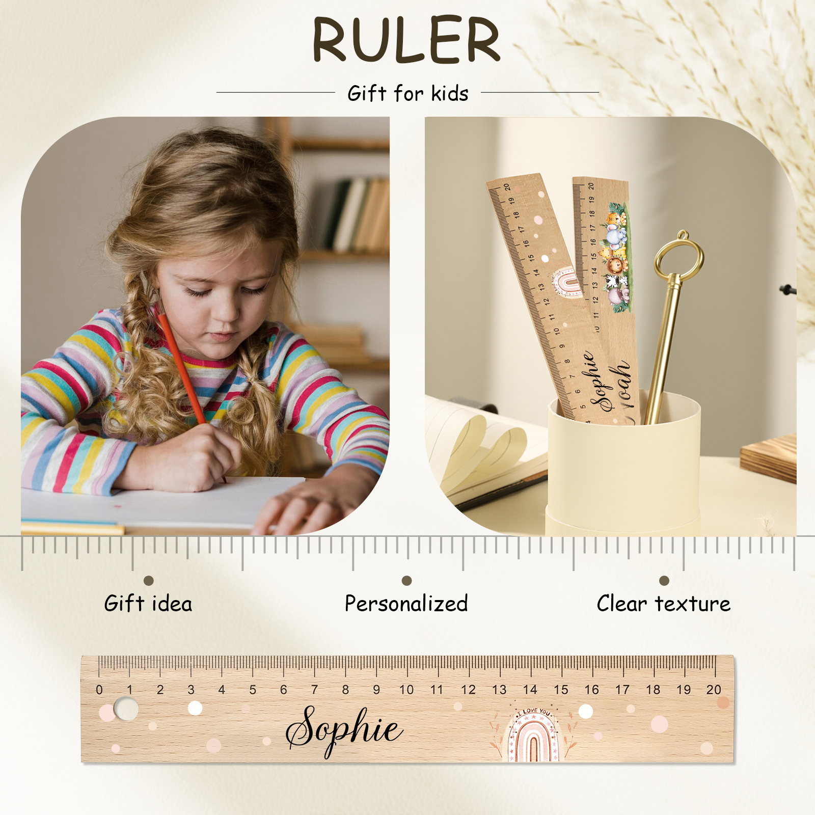 Personalised 2 Names Gift Set Custom Enamel Mug & Ruler & Bracelets Gift Set Back-to-School Gifts for Daughters