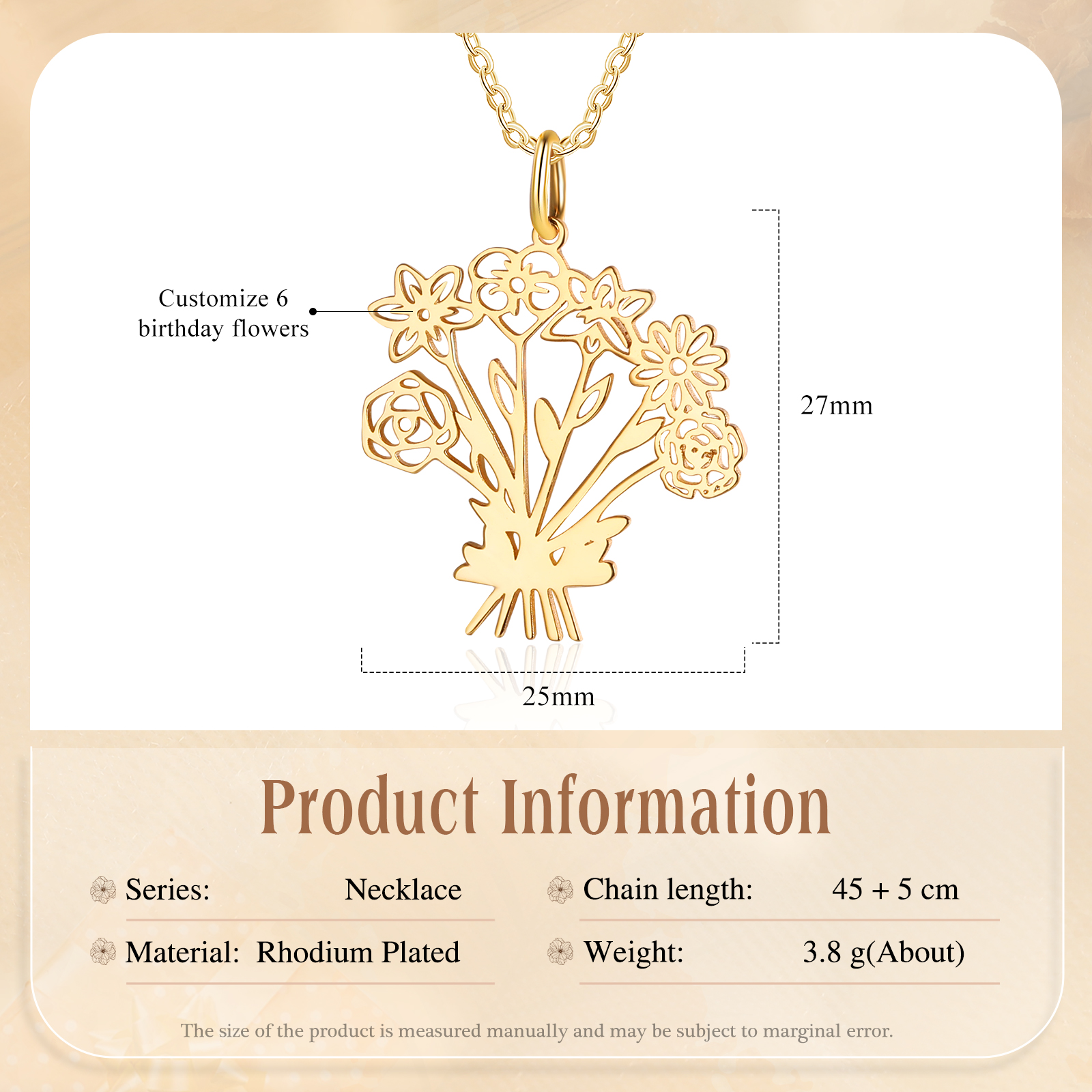 Personalised 6 Birthday Flowers Necklace Custom Pendant Necklace Gold Birthday Gift for Her-Jessemade AU