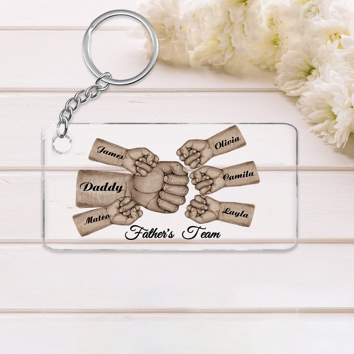 6 Names - Personalised Text & Name Acrylic Keychain Fist Bump Fathers Day Gifts for Dad/Grandpa-Jessemade AU