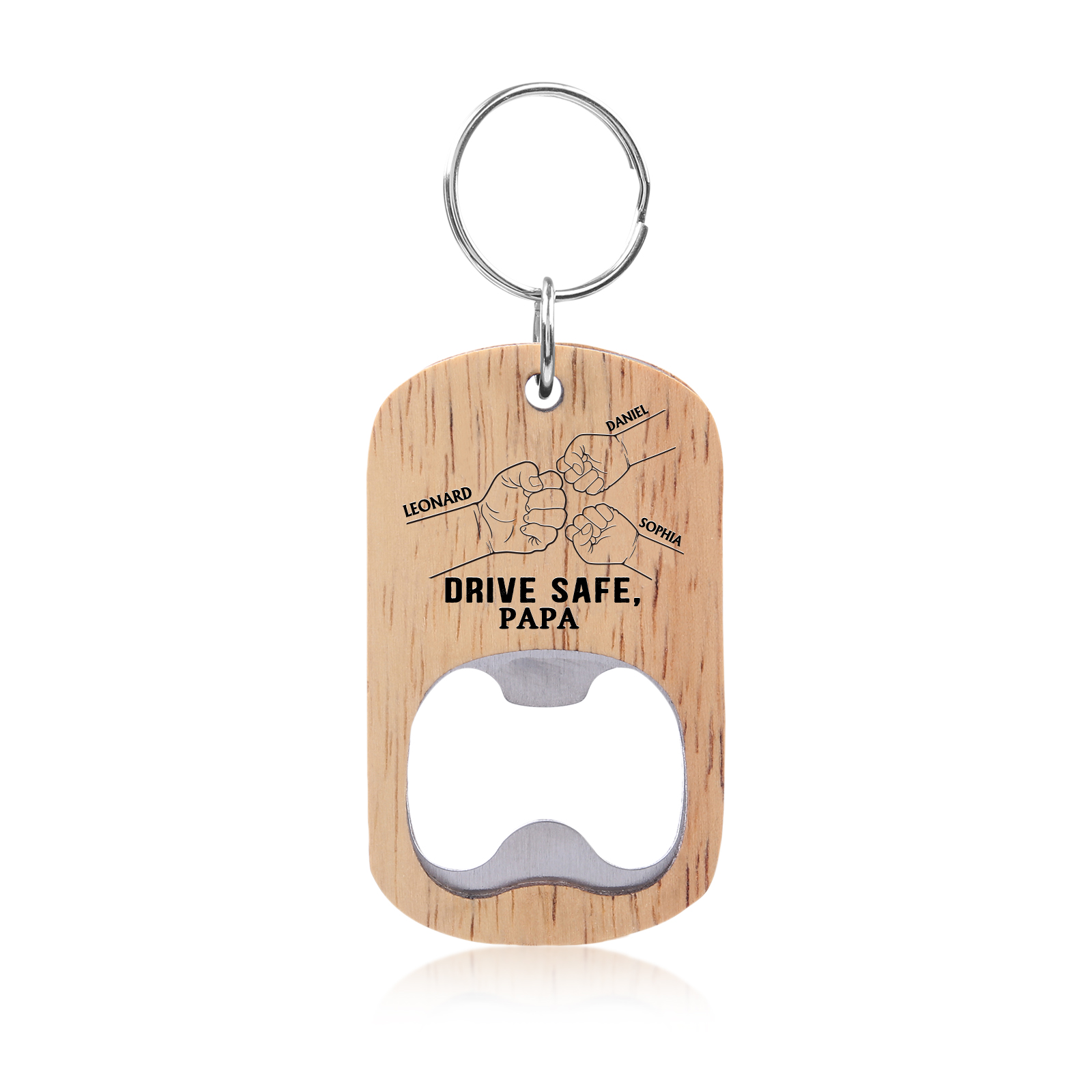 Drive Safe - Personalised 1 Text & 3 Names Bottle Opener Keychain Fist Bump Keychain Fathers Day Gifts for Dad/Grandpa-Jessemade AU