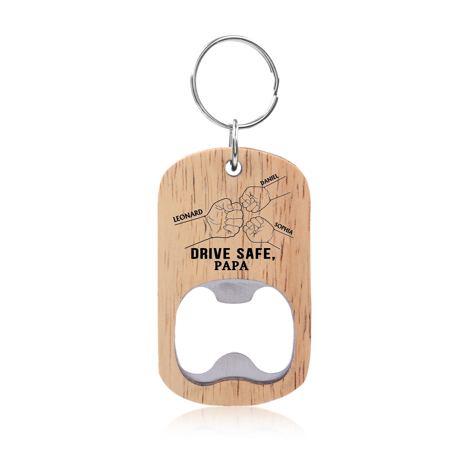 Drive Safe - Personalised 1 Text & 3 Names Bottle Opener Keychain Fist Bump Keychain Fathers Day Gifts for Dad/Grandpa-Jessemade AU