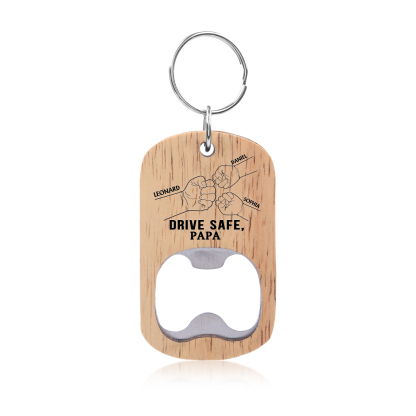 Drive Safe - Personalised 1 Text & 3 Names Bottle Opener Keychain Fist Bump Keychain Fathers Day Gifts for Dad/Grandpa-Jessemade AU