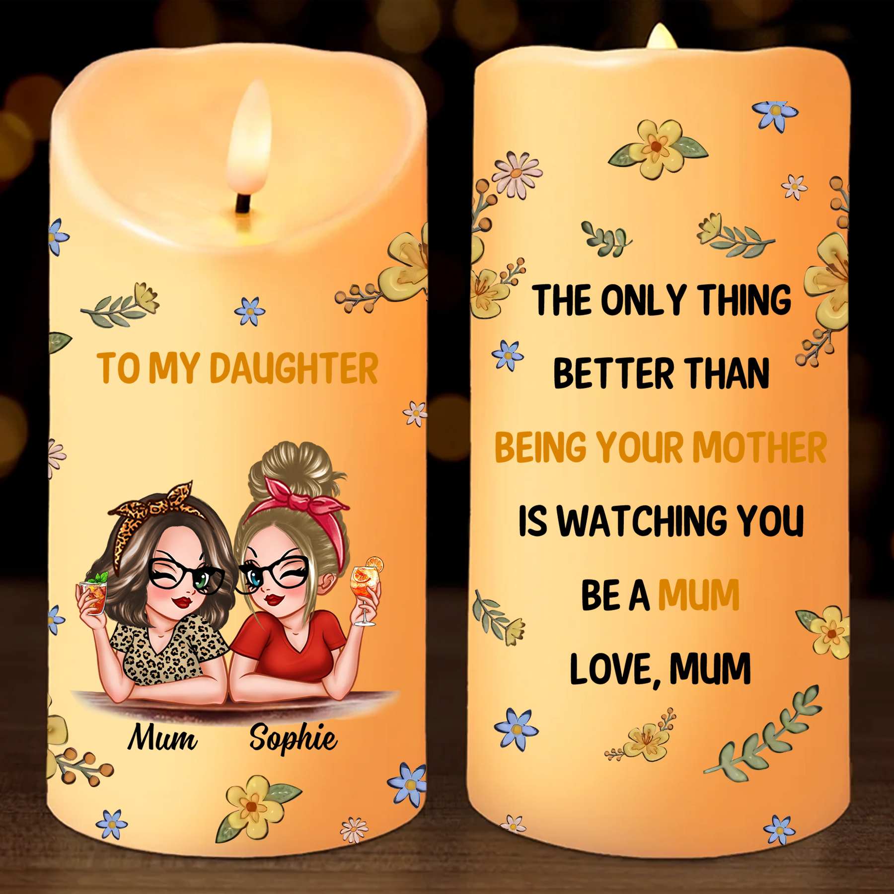 For Mum/Daughter Personalised 2 Names LED Candle Candle Gift for Mum/Daughter | Jessemade