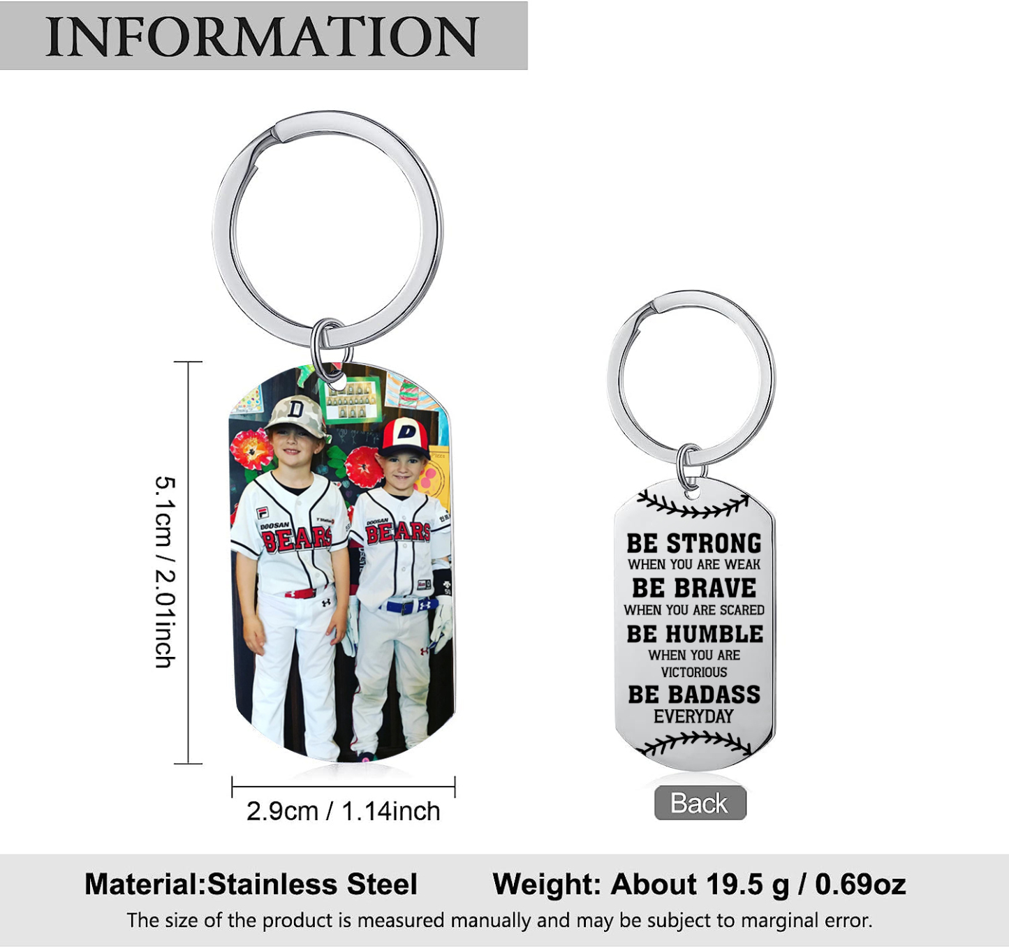 Personalised Photo Keychain Custom Basketball Keychain Gift for Kids - Be Strong, Be Brave, Be Humble, Be Badass Everyday-Jessemade AU