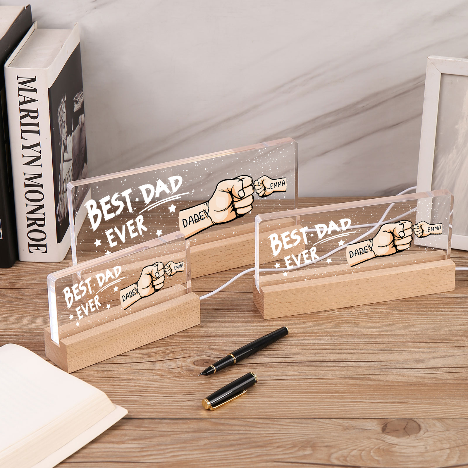Best Dad Ever - Personalised 2 Names Acrylic Night Light Custom Fist Bump LED Lamp Fathers Day Gifts-Jessemade AU